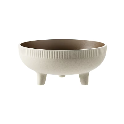 Modern Beige Ceramic Bowl With Textured Rim Three Legged Base And Brown Interior 3d model