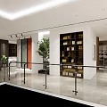 Modern Showroom Interior Design With Sofa Coffee Tables Plants Colorful Screens And Bookshelves
