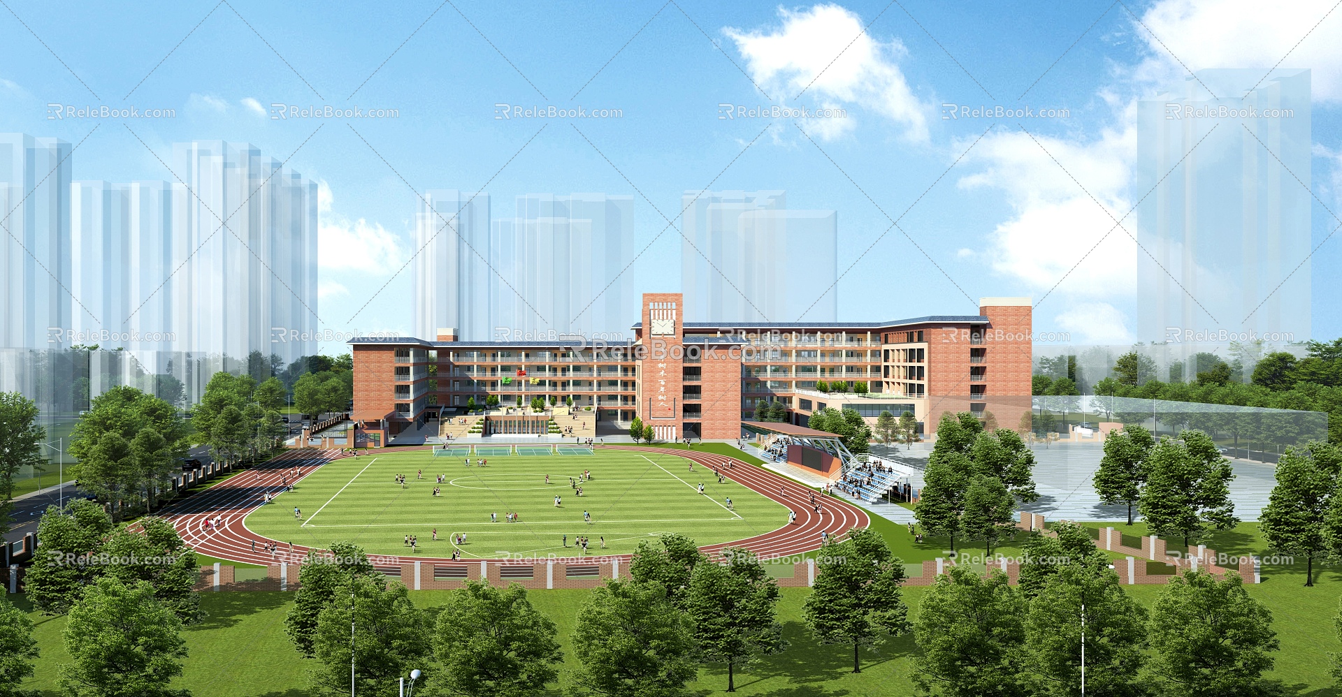 Style School Building Wind and Rain Playground Report Hall Red Brick Academy Style 3d model