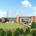 Style School Building Wind and Rain Playground Report Hall Red Brick Academy Style 3d model