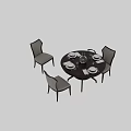 Round Wooden Dining Table And Upholstered Chairs Set With Vase Plates And Glasses
