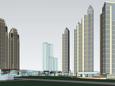 Commercial Complex Featuring Modern High Rise Buildings And Contemporary Retail Spaces 3d model