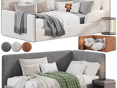 Double Bed With Color Options Plush Pillows Cozy Blankets And Modern Nightstand 3d model