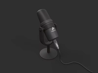 Professional Black Microphone With Adjustable Stand And Connected Cable On Dark Background 3d model