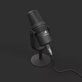 Professional Black Microphone With Adjustable Stand And Connected Cable On Dark Background 3d model