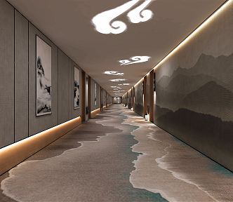 New Chinese Hotel Aisle Hotel Entrance Aisle 3d model