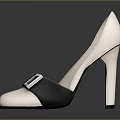 Fashionable Beige And Black High Heels With Round Toe And Square Metal Buckle