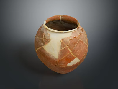 Ceramic Sculpture With Reddish Brown And White Cracked Surface Handcrafted Pottery Artwork 3d model