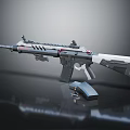 Modern Tactical Rifle With Black White Design Scope And Magazine On Reflective Surface