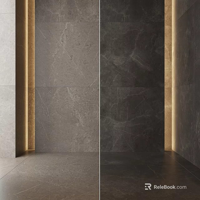 Modern Stone Wall Panels With Recessed Lighting And Textured Surface 3d model 