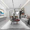 Modern Living Dining Room Interior With Gray Sofa Coffee Table TV And Dining Set