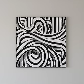Black and White Line Hanging Painting 3d model