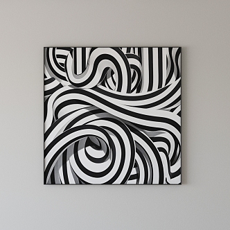 Black and White Line Hanging Painting 3d model