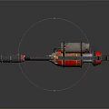 Tactical Futuristic Metallic Weapon With Black Red Accents And Cylindrical Barrel Grip