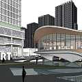 Modern Art Inspired Sales Office Building With Curved Design Glass Curtain Walls And Water Feature