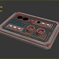 Vintage Metal Control Panel With Red Blue Buttons Knobs And Indicator Lights