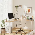 Modern Desk Setup With Computer Lamp Green Plant And Ergonomic Chair