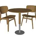 Modern Wooden Round Table And Two Chairs Set With Metal Base