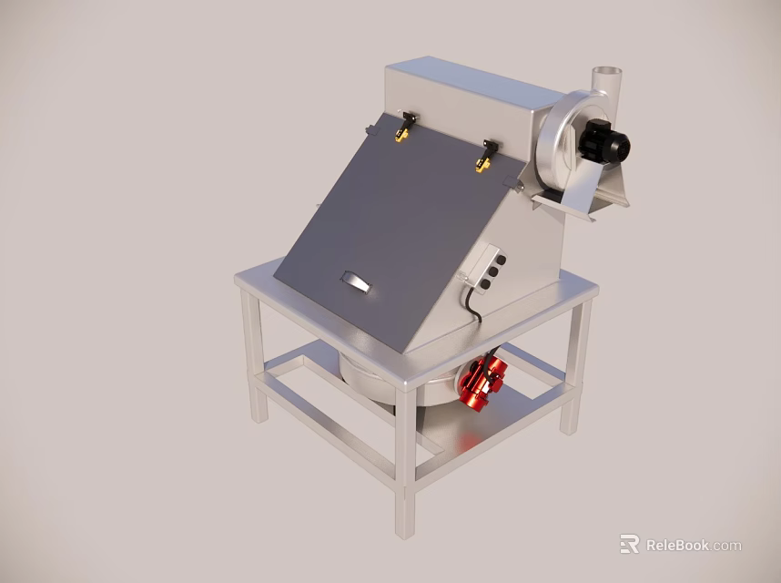Stainless Steel Industrial Machine With Inclined Lid Control Panel And Red Components On Metal Stand 3d model 