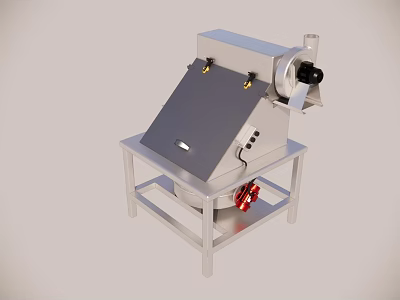 Stainless Steel Industrial Machine With Inclined Lid Control Panel And Red Components On Metal Stand 3d model
