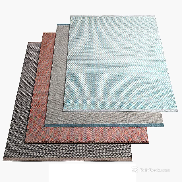 Multiple Square Rugs In Various Colors With Grid Pattern For Home Decor 3d model 