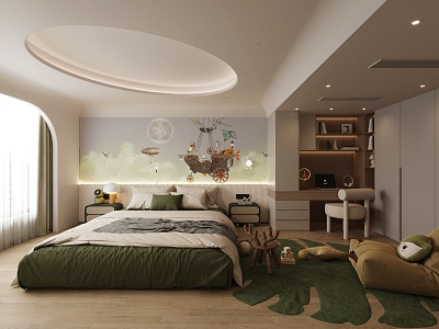 avocado green children's room cream nordic wind model