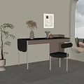 Modern Desk With Metal Frame Decorative Vases Artwork And Natural Light