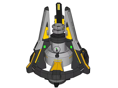 Futuristic Sci Fi Mechanical Device With Circular Base Yellow Accents And Green Lights 3d model