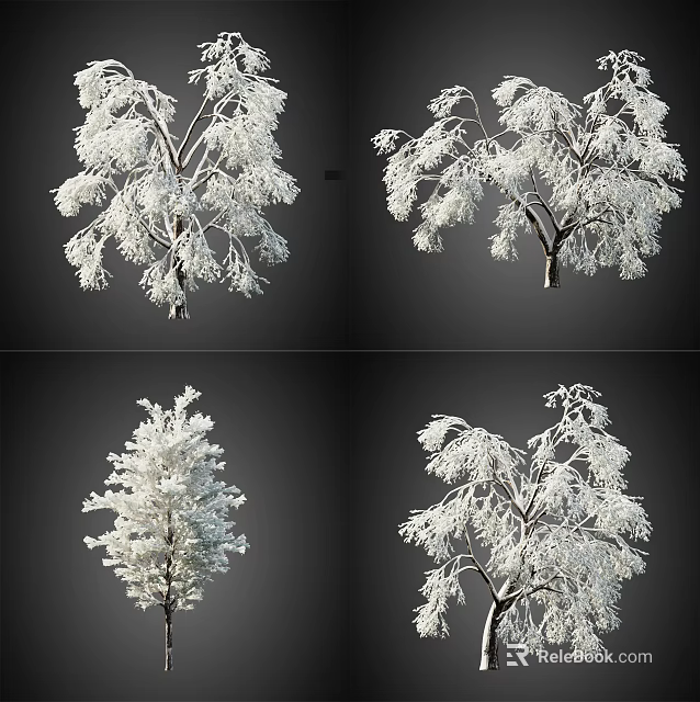 Snow Covered Arbor Trees Displaying Various Frosty Branch Shapes In Winter 3d model 