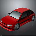 Red Hatchback Car 3D Model With Shiny Exterior And Black Accents On Dark Background
