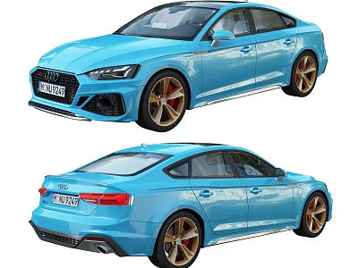 Blue Audi Sports Car With Gold Alloy Wheels Front And Rear Views 3d model