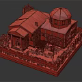 Classic Style Detached Villa With Dome Roof Brown Tiles Courtyard And Green Plants