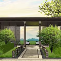 New Chinese Style Pavilion Leisure Stone Lion Viewing Pavilion 3d model
