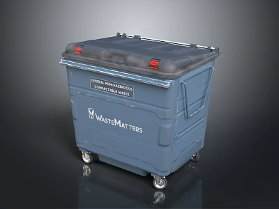 WasteMasters Commercial Blue Waste Container With Black Lid Red Latches And Wheels 3d model