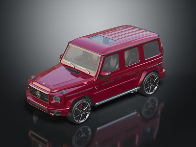 Red Luxury SUV With Roof Rack Shiny Body Black Wheels On Black Background With Reflection 3d model