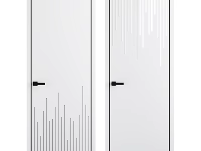 Modern White Swing Door With Vertical Line Patterns And Black Door Handles 3d model