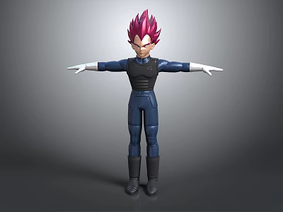 Detailed Anime Character Figure With Purple Red Hair Dark Top Blue Pants Arms Outstretched 3d model