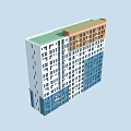 Modern Residential Building with White Blue and Orange Facade Green Roof and Multiple Floors Design