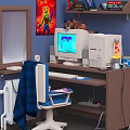 Home Office Furniture Desk Chair With Computer Lamp Poster And Shelf