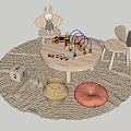 Wooden Kids Table with Bunny Chairs Colorful Bead Maze and Soft Rug in Play Area