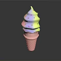 Colorful Swirled Ice Cream Cone With Vibrant Sprinkles And Creamy Layers