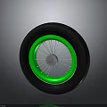 Car Tire With Black Rubber Green Rim And Silver Center Cap Design For Vehicle