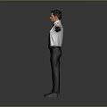 Male Game Movie Character In Uniform White Shirt Black Tie Black Pants Arms Outstretched