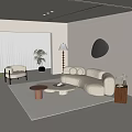 Quiet and ancient style living room sofa coffee table combination three-person sofa carpet leisure chair decorative painting 3d model
