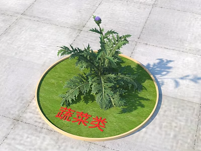 Green Vegetable Plant With Purple Flower On Circular Green Platform 3d model