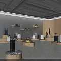 TITELIAS Modern Store with Wooden Walls Green Circular Decor Luggage Orange Handbag Shoes and Cactus