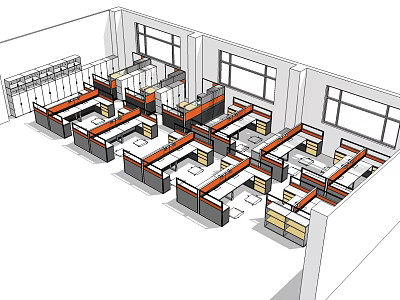Modern Public Office Space With Open Layout Workstations Desks Dividers And Windows 3d model