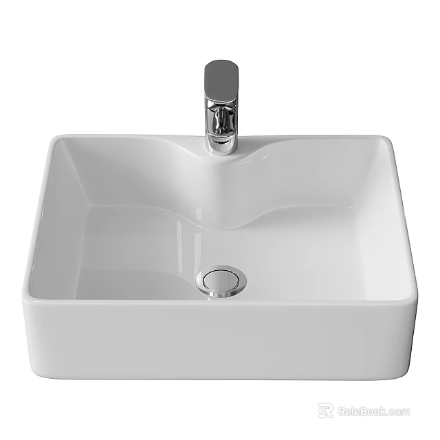 Modern White Ceramic Square Countertop Bathroom Washbasin With Chrome Faucet 3d model 