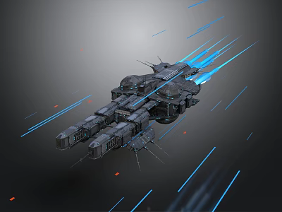 Futuristic Sci-Fi Spaceship Flying With Blue Light Trails And Detailed Mechanical Structure 3d model