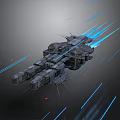 Futuristic Sci-Fi Spaceship Flying With Blue Light Trails And Detailed Mechanical Structure